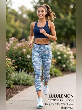 lululemon blue, white and black patterned running leggings